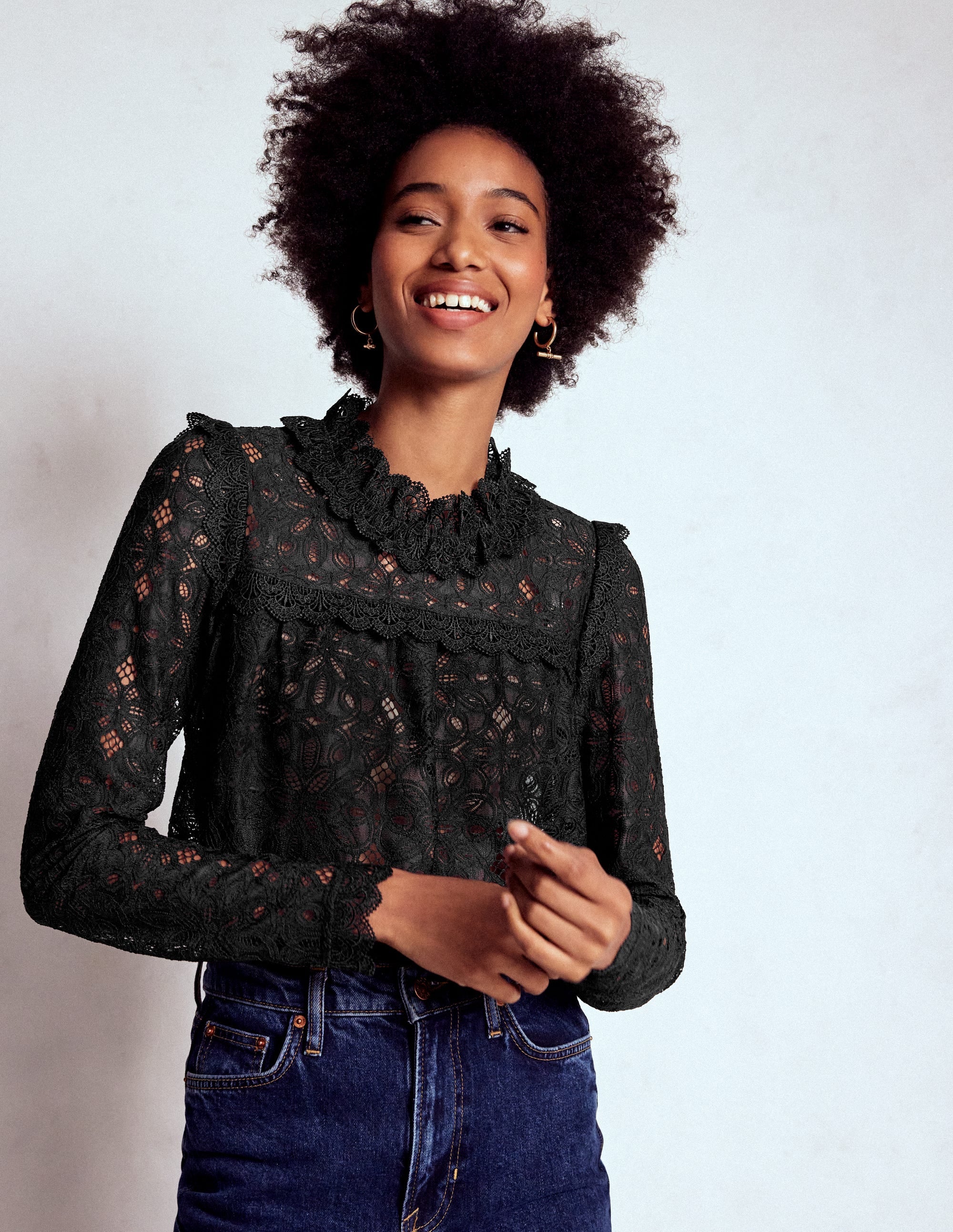 Lace Trim Detail Top-Black | Boden USA