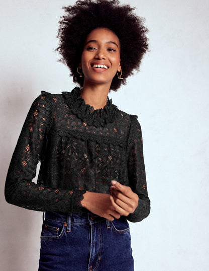 Lace Trim Detail Top-Black-4