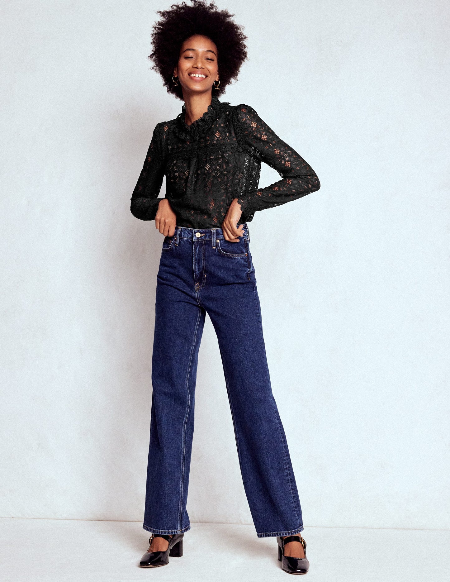 Lace Trim Detail Top-Black