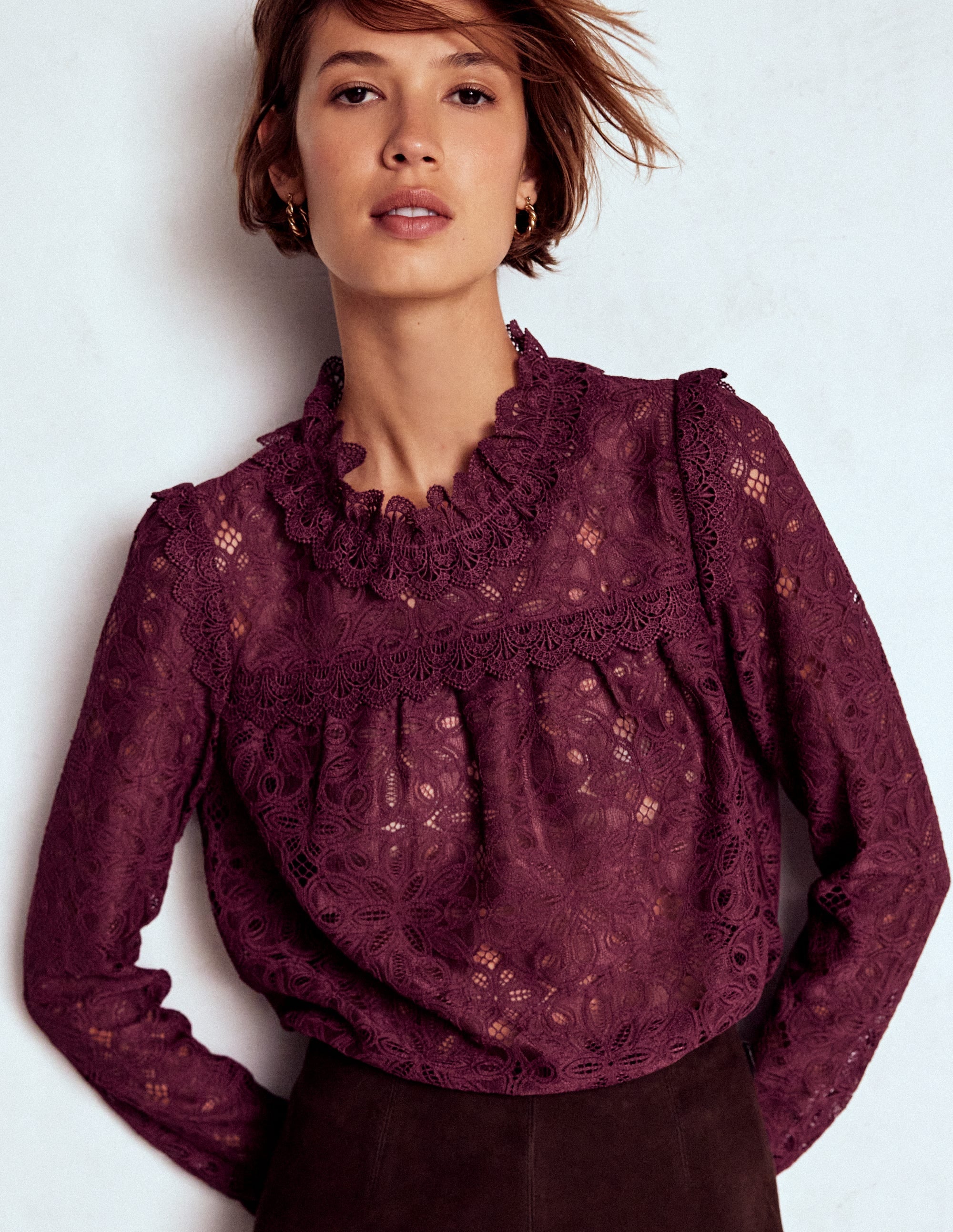 Lace Trim Detail Top-Deep Wisteria | Boden USA