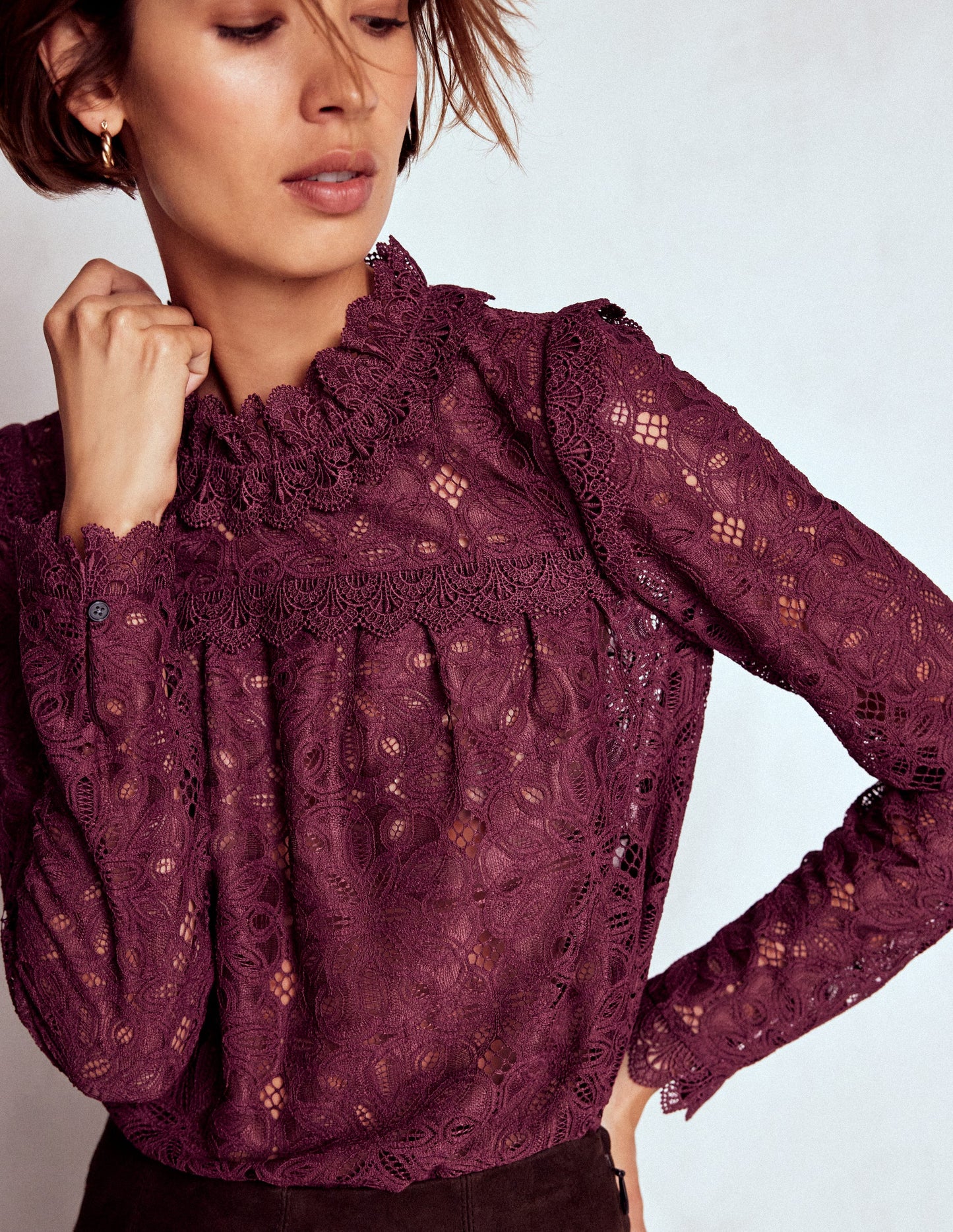 Lace Trim Detail Top-Deep Wisteria