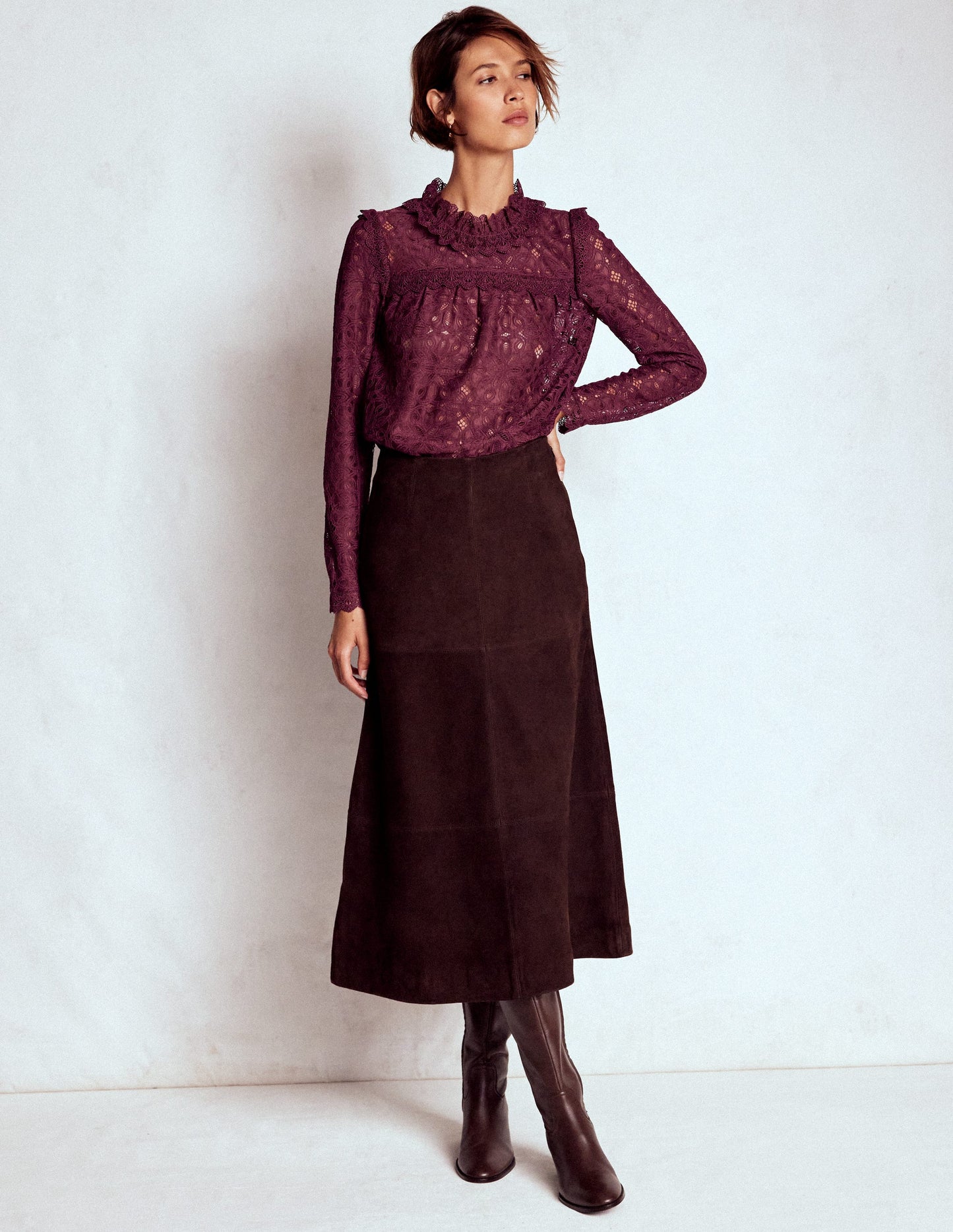 Lace Trim Detail Top-Deep Wisteria