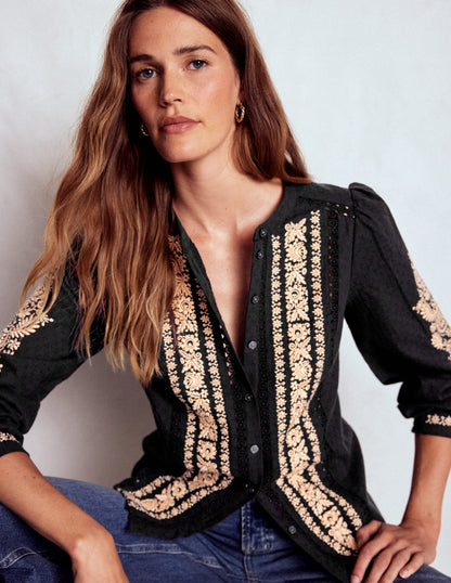 Embroidered Cotton Top-Black-1