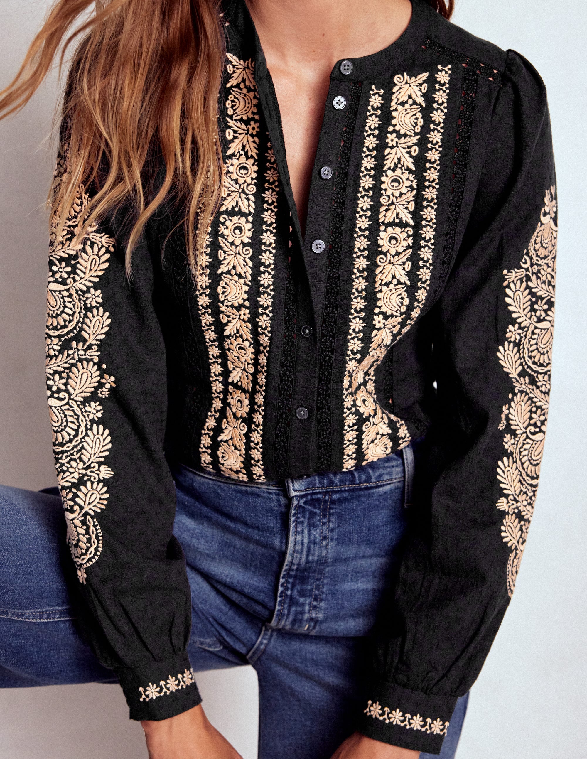 Embroidered Cotton Top-Black - Image 2