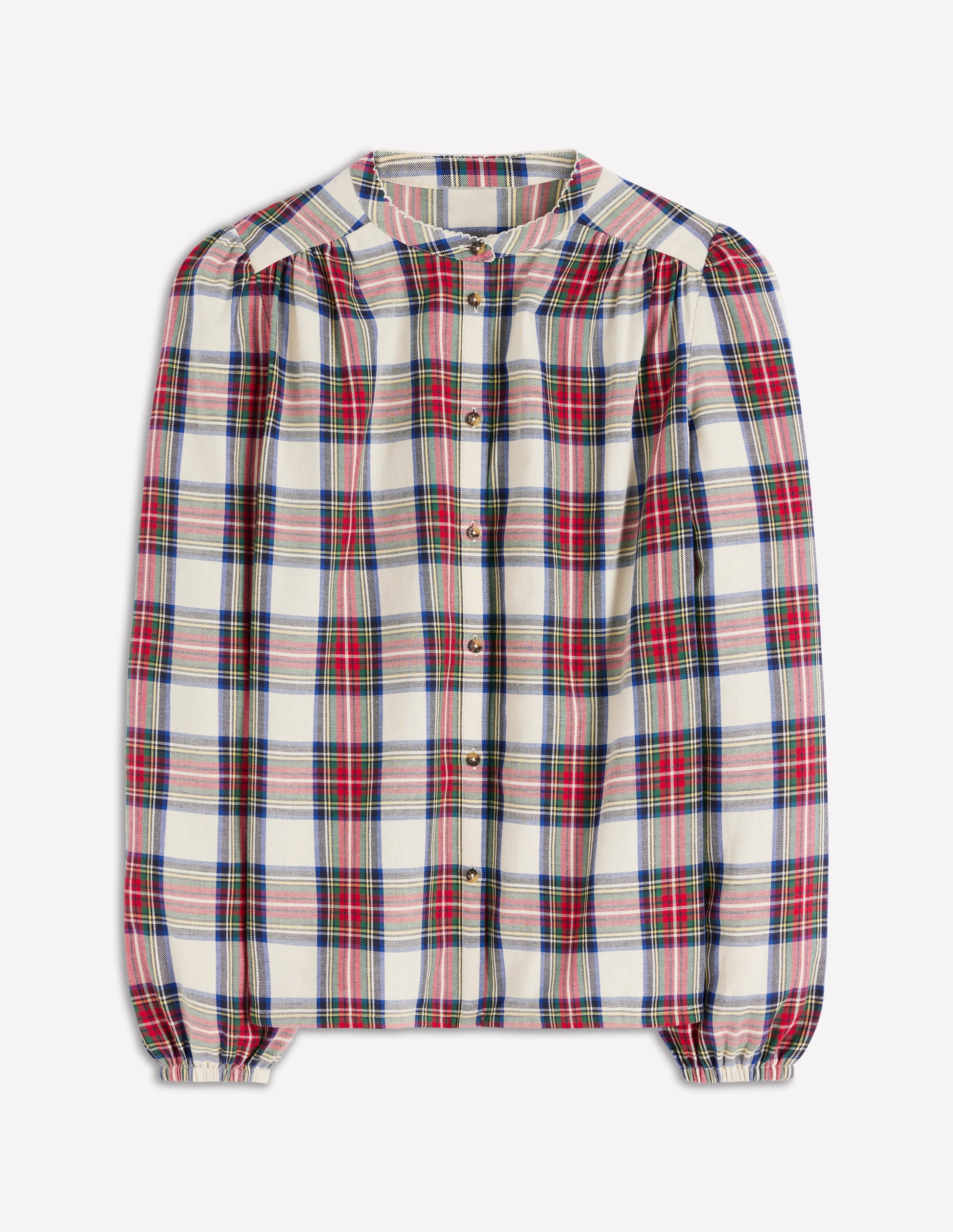 Layla Brushed Cotton Top-Ivory, Blue and Red Check-7