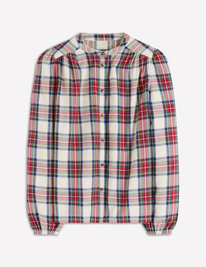 Layla Brushed Cotton Top-Ivory, Blue and Red Check-7