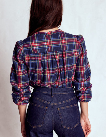 Layla Brushed Cotton Top-Navy and Red Check-3