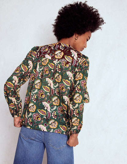Corrine Cotton Top-Dark Green, Ornate Meadow-3
