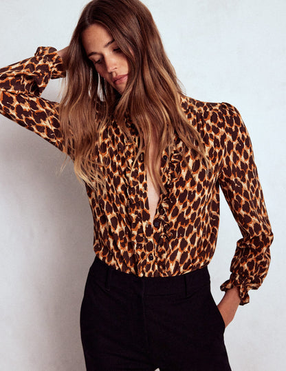 Alice Frill Front Silk Top-Leopard Spots-3
