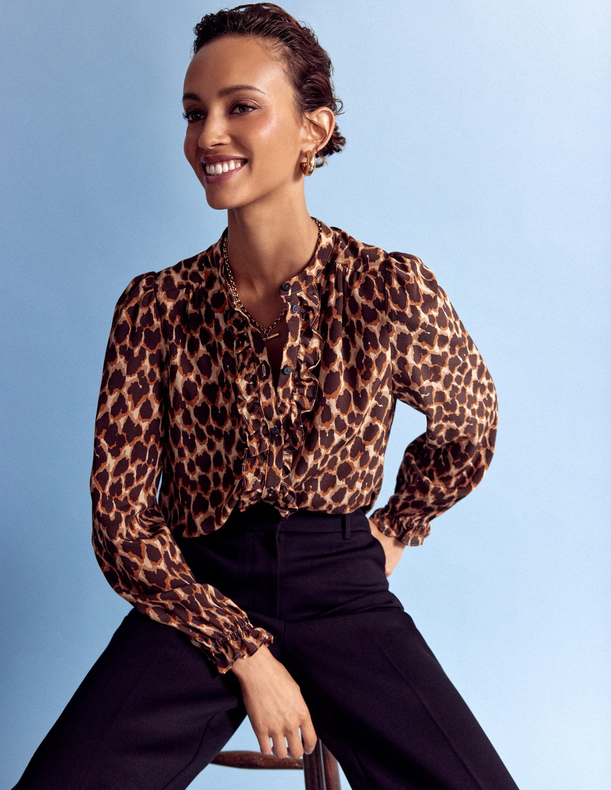 Alice Frill Front Silk Top-Leopard Spots-4