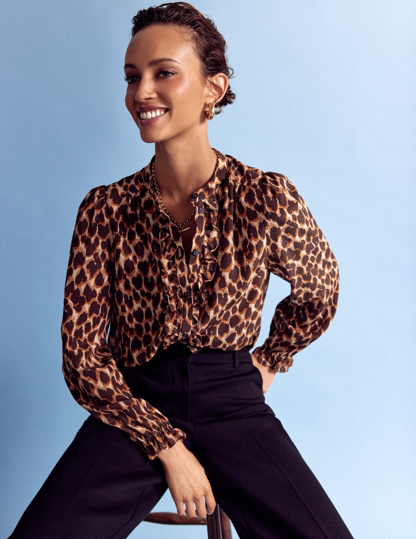 Alice Frill Front Silk Top-Leopard Spots