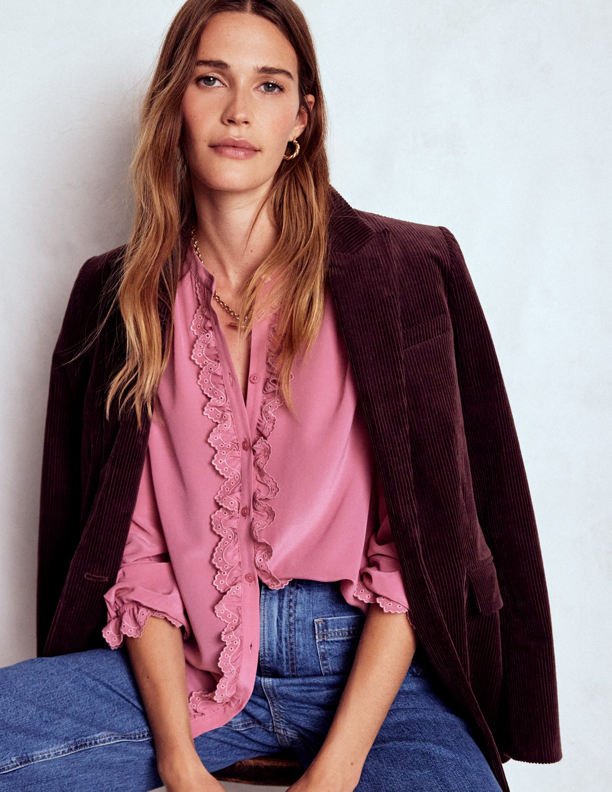 n【新品未開封】Alison frill tops pink Alice Frill Front Silk Top-Pink Heather | Boden USA