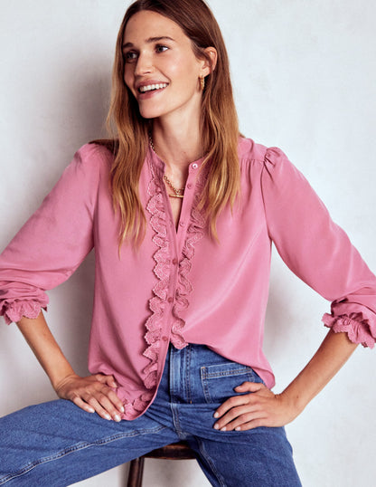 Alice Frill Front Silk Top-Pink Heather-5