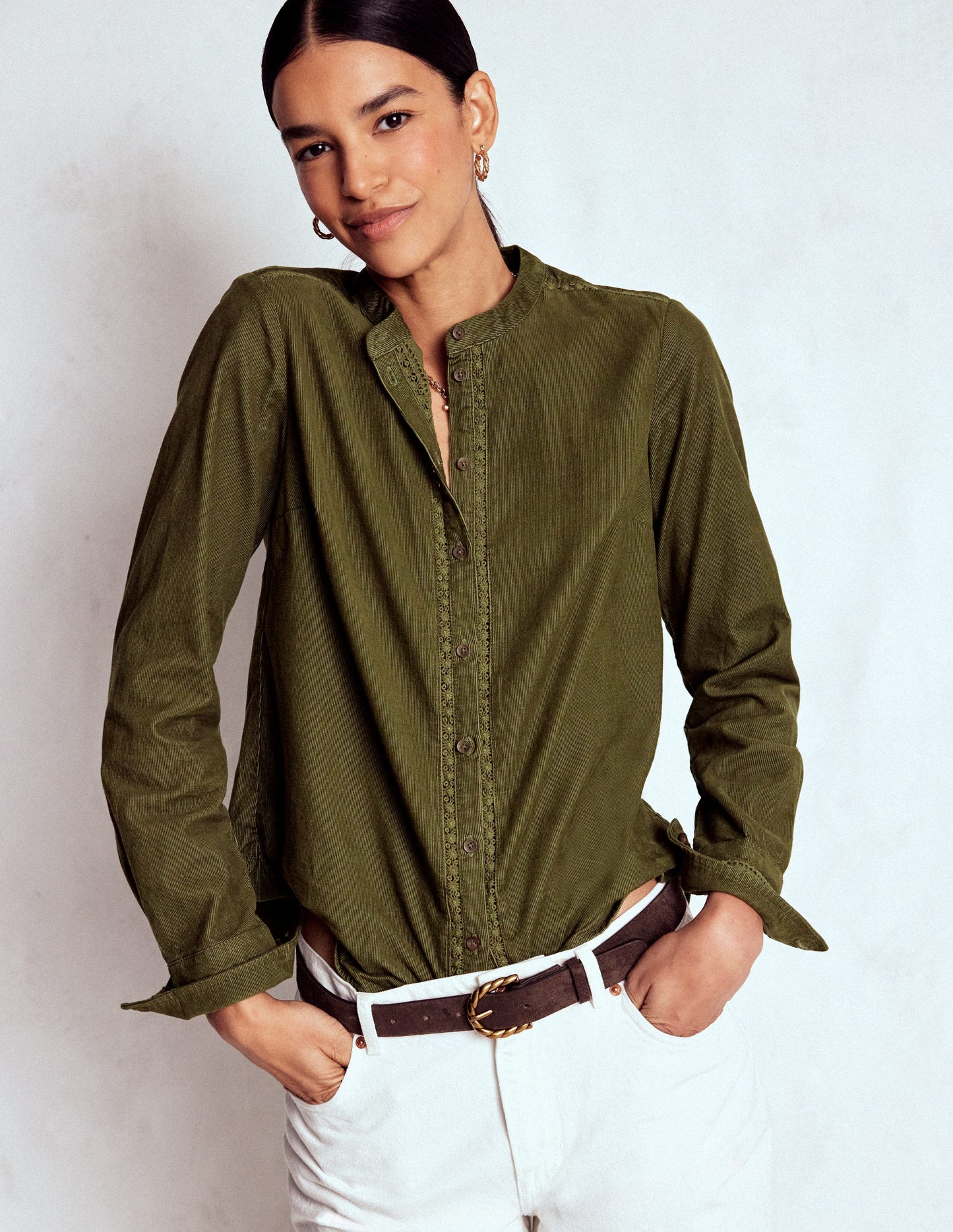 Victoria Cord Shirt-Woodland Green