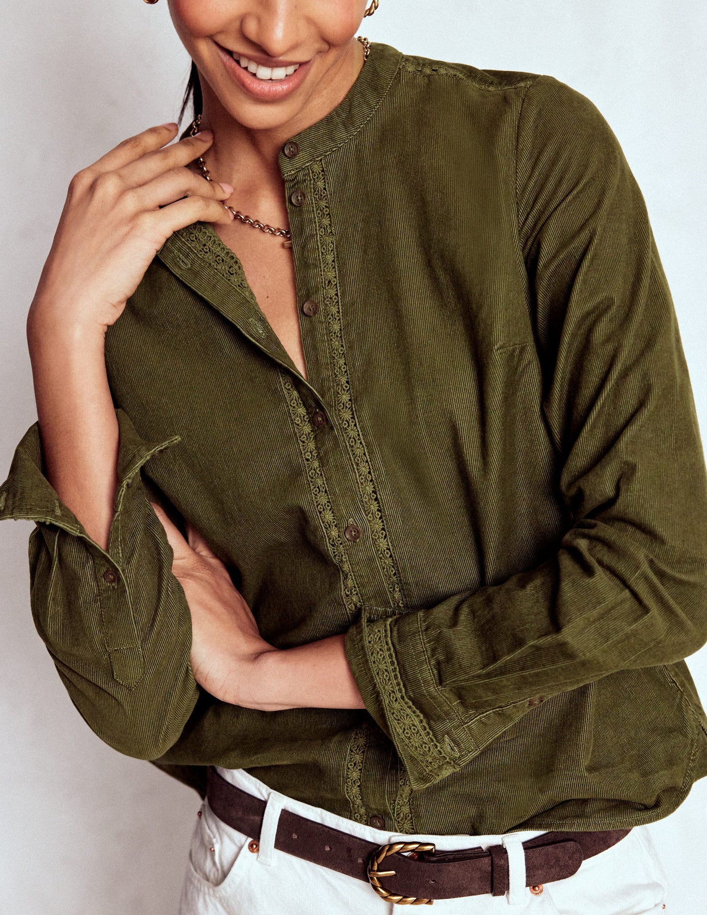 Victoria Cord Shirt-Woodland Green