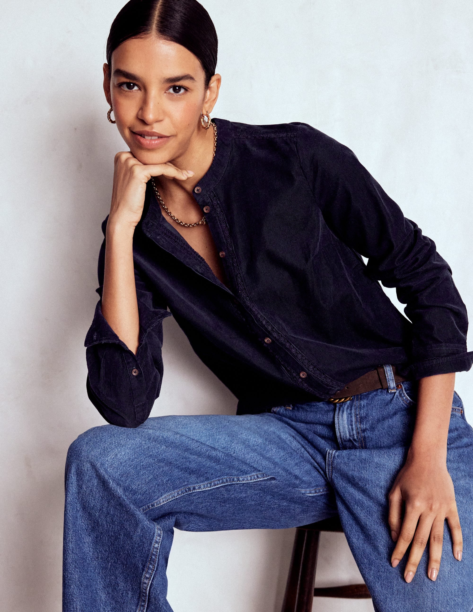 Victoria Cord Shirt-Navy - Image 1