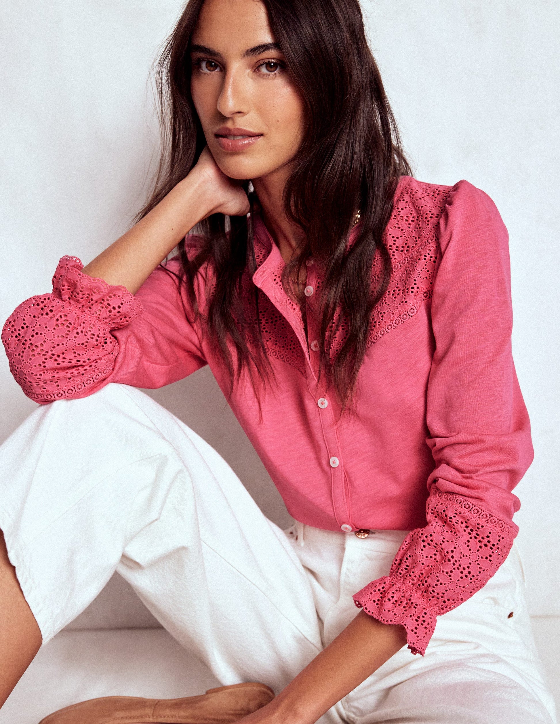 Pippa Broderie Jersey Shirt-Rose Pink-1