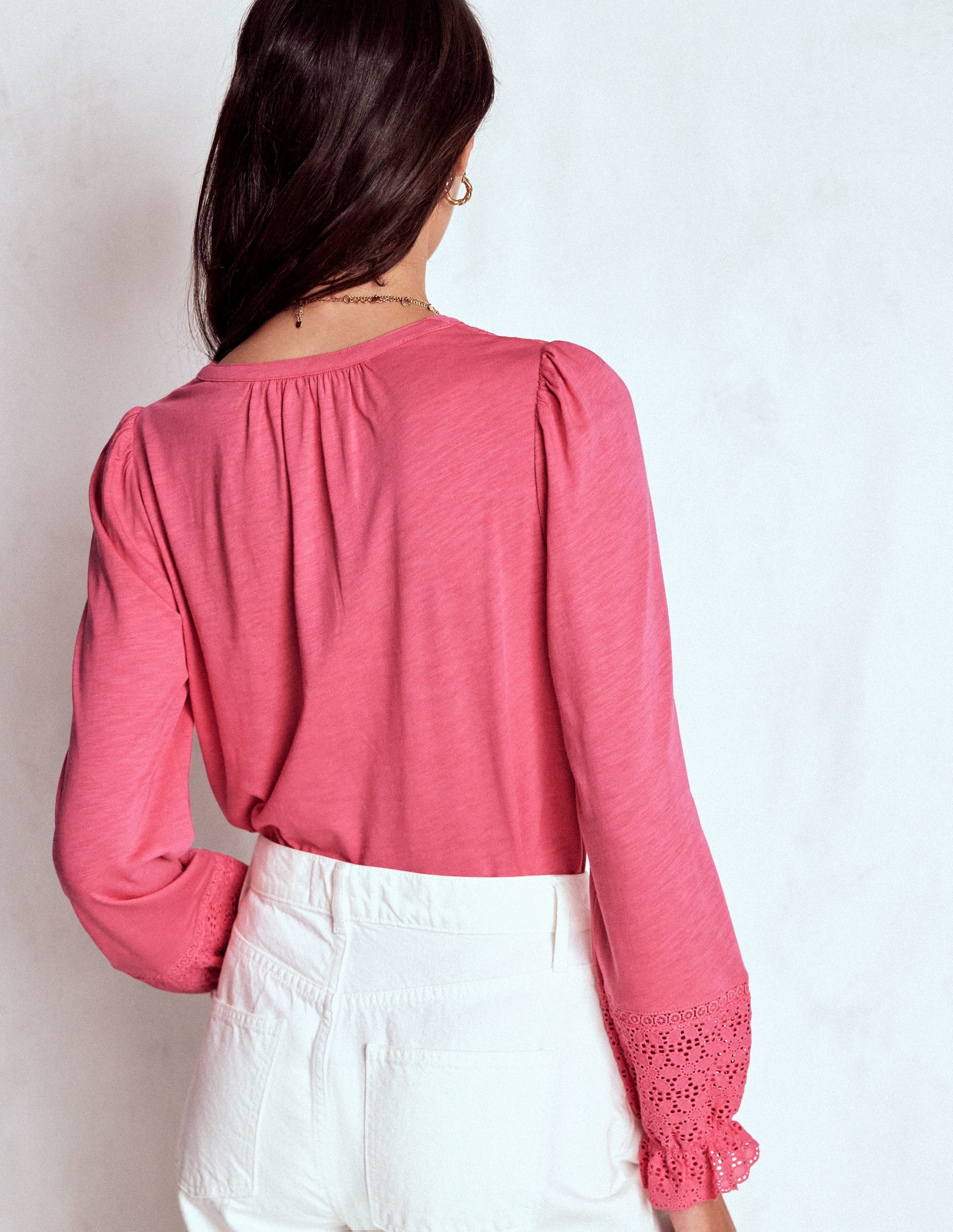 Pippa Broderie Jersey Shirt-Rose Pink-3