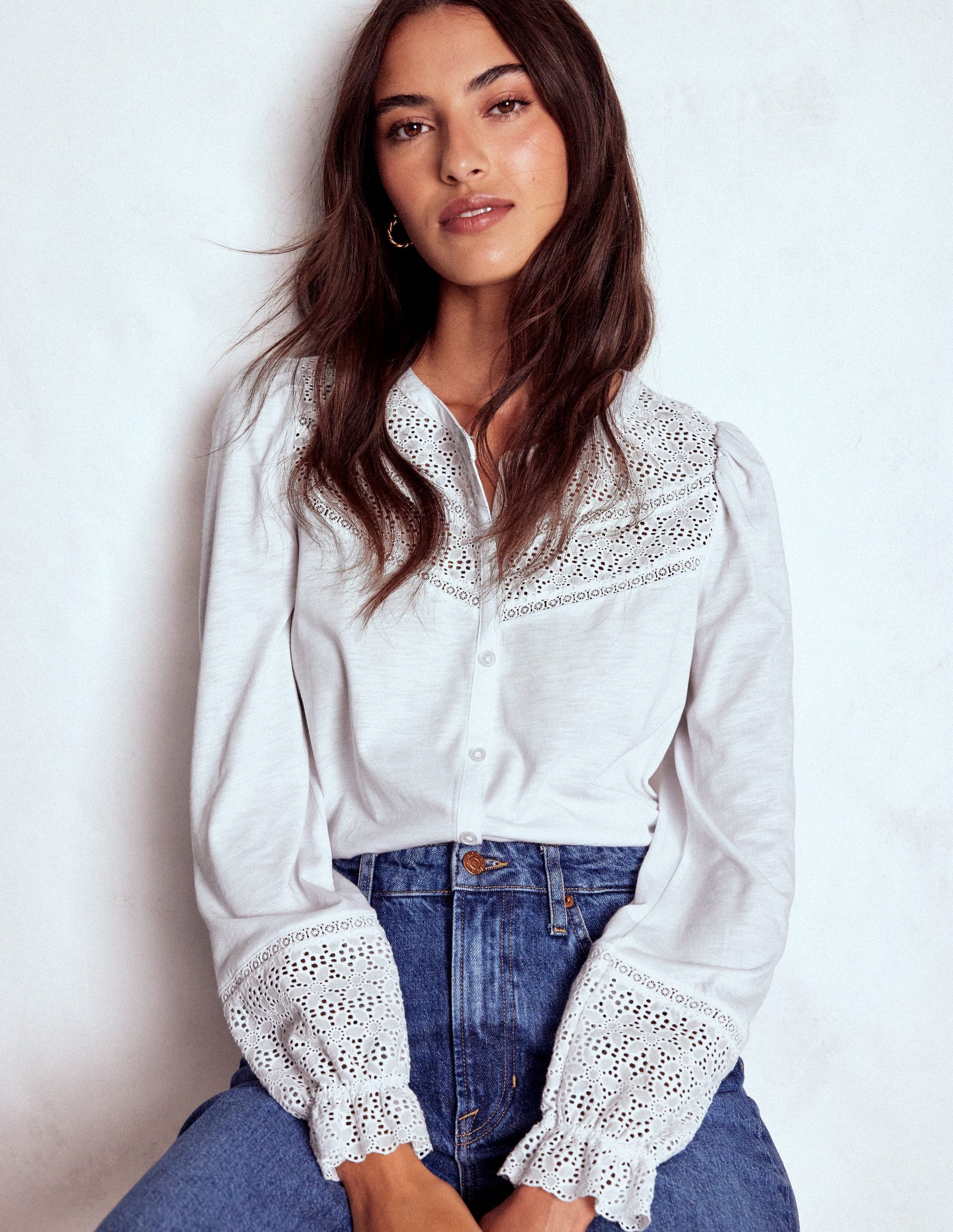 Pippa Broderie Jersey Shirt-White-1