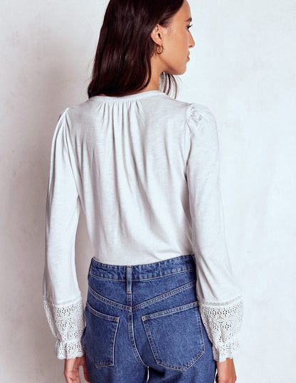 Pippa Broderie Jersey Shirt-White-3