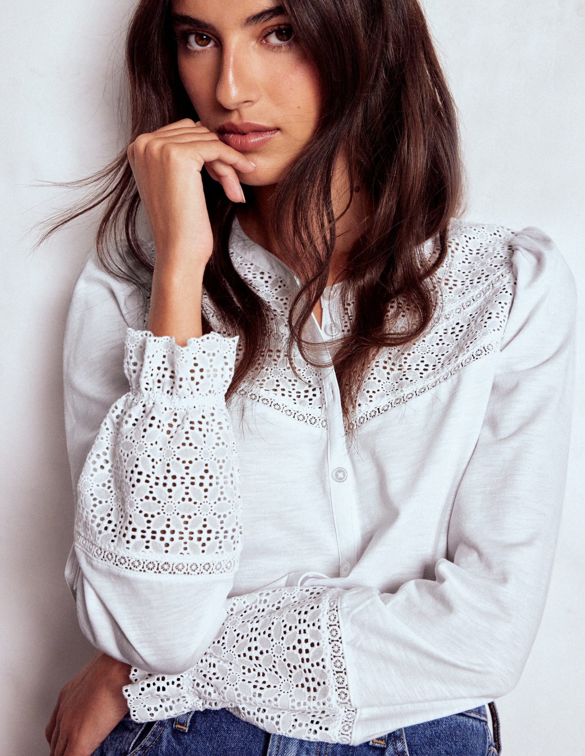 Pippa Broderie Jersey Shirt-White-4