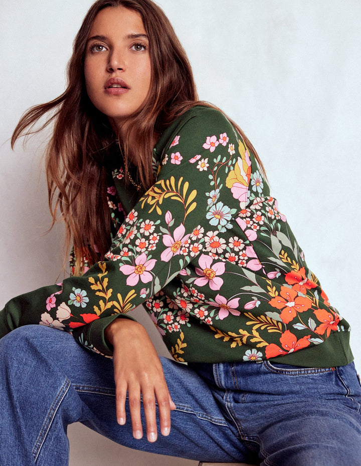 Rosa Printed Sweatshirt-Forest, Flourishing Garden