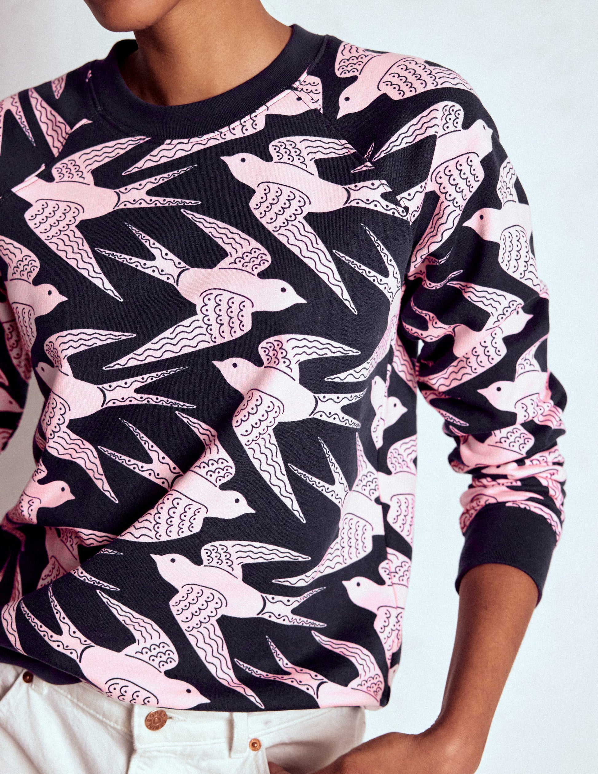 Rosa Printed Sweatshirt-Navy, Pink Swooping Swallow-2