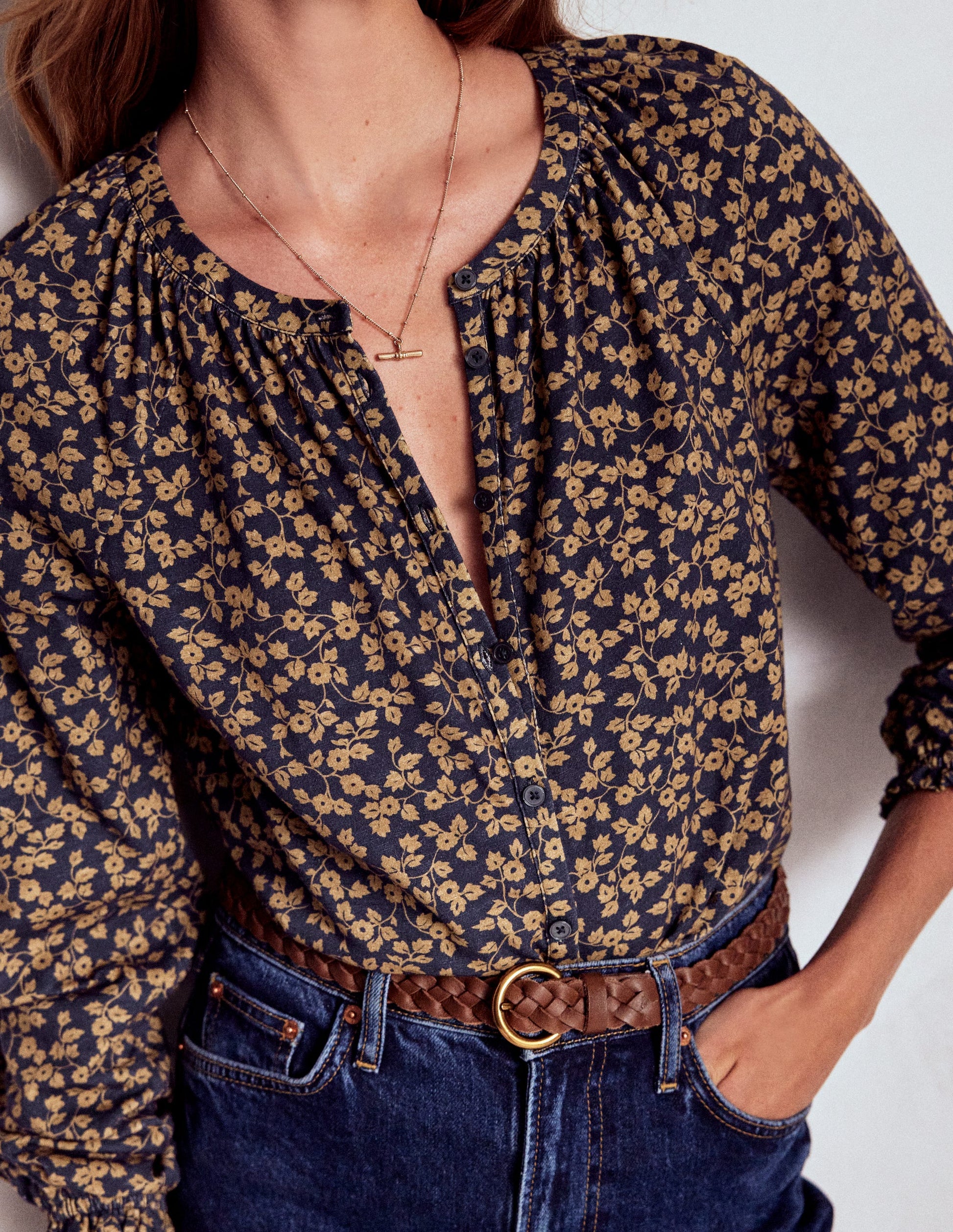 Isla Long Sleeve Jersey Shirt-Hazelnut Brown, Delicate Vine-2