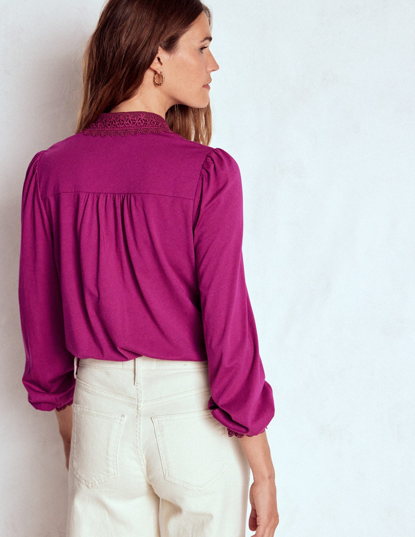 Lace Collar Blouse-Rich Magenta