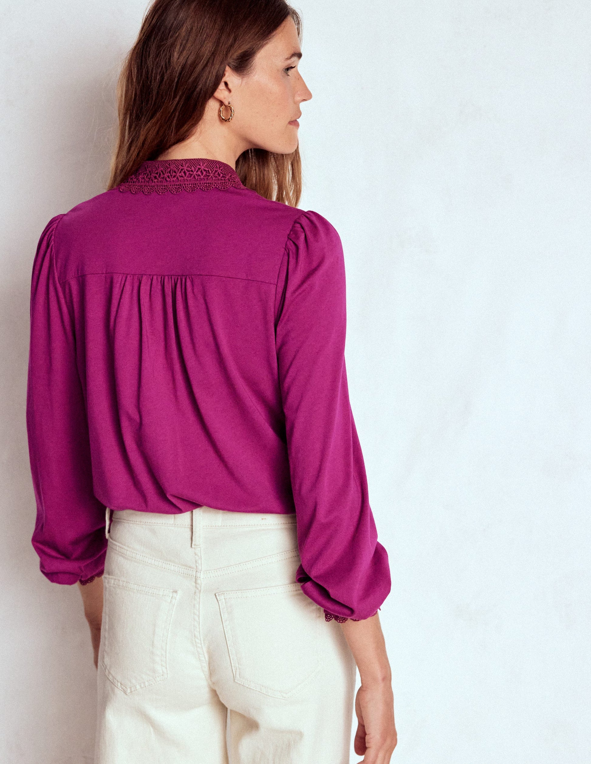 Lace Collar Blouse-Rich Magenta-3