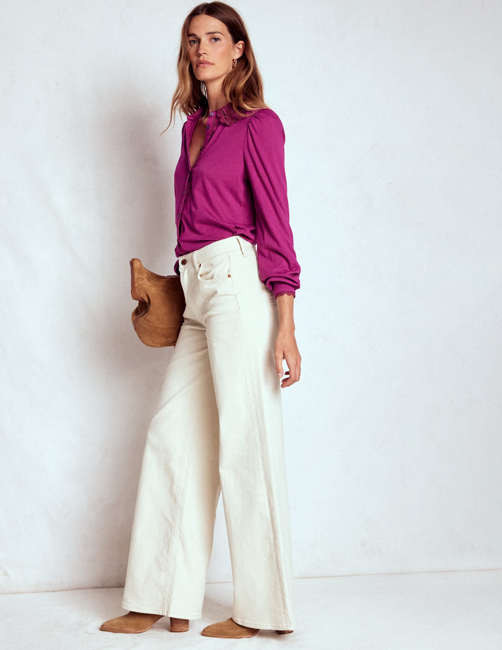 Lace Collar Blouse-Rich Magenta - Image 4