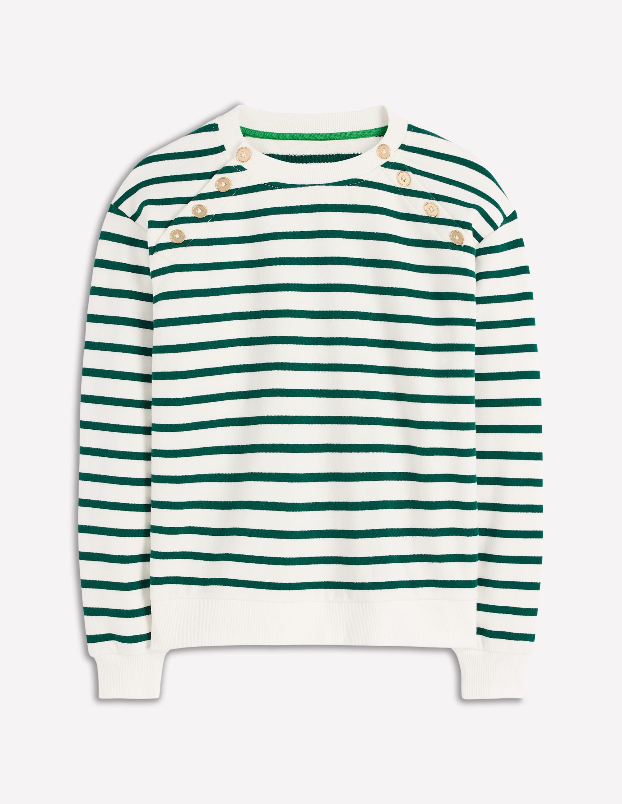 Button Detail Sweatshirt-Emerald Night, Ivory - Image 5