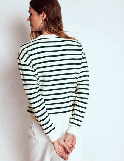 Button Detail Sweatshirt-Emerald Night, Ivory-3