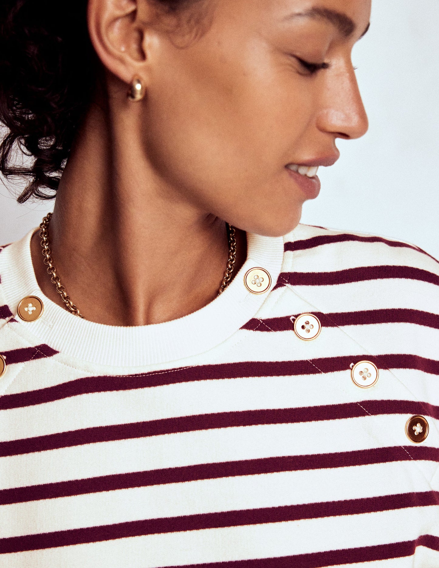Button Detail Sweatshirt-Deep Wisteria, Ivory
