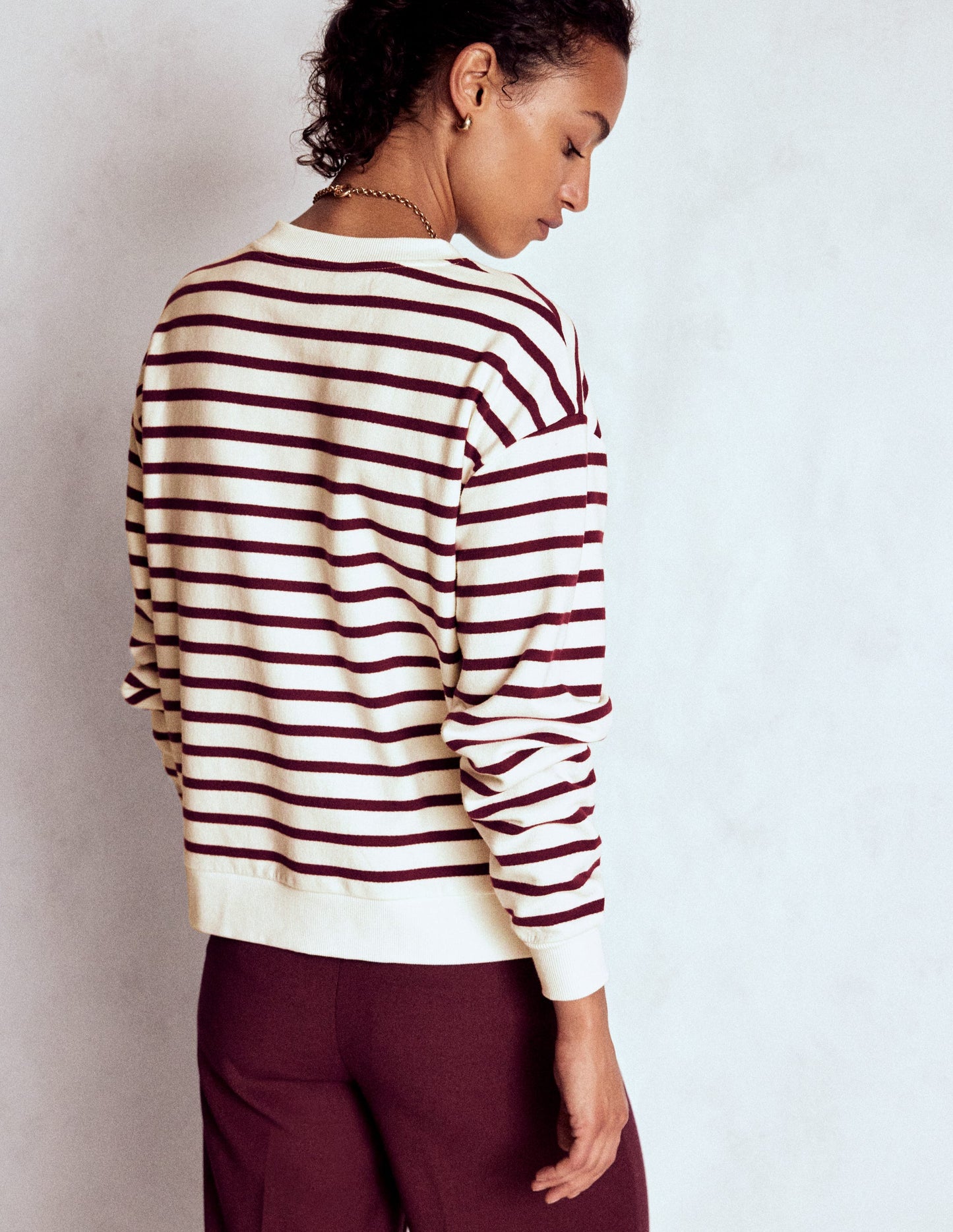 Button Detail Sweatshirt-Deep Wisteria, Ivory