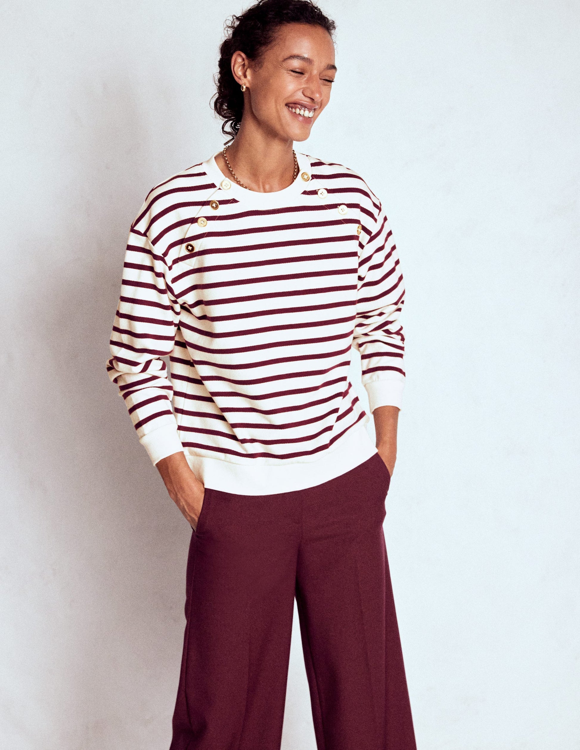 Button Detail Sweatshirt-Deep Wisteria, Ivory-4