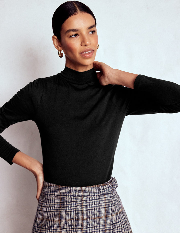Puff Shoulder Jersey Top-Black