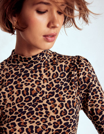 Puff Shoulder Jersey Top-Multi, Cheetah Pop-2