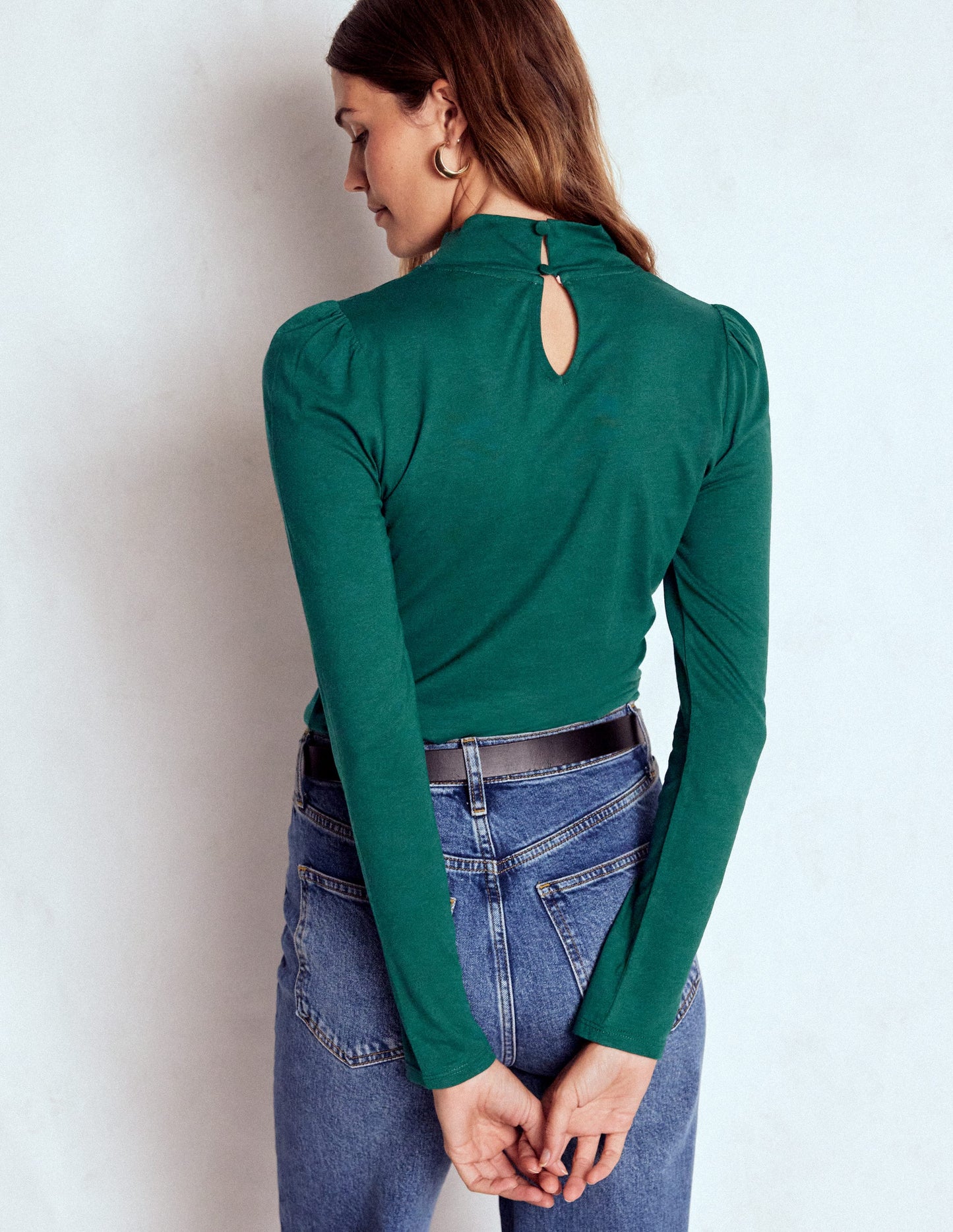 Puff Shoulder Jersey Top-Emerald Night