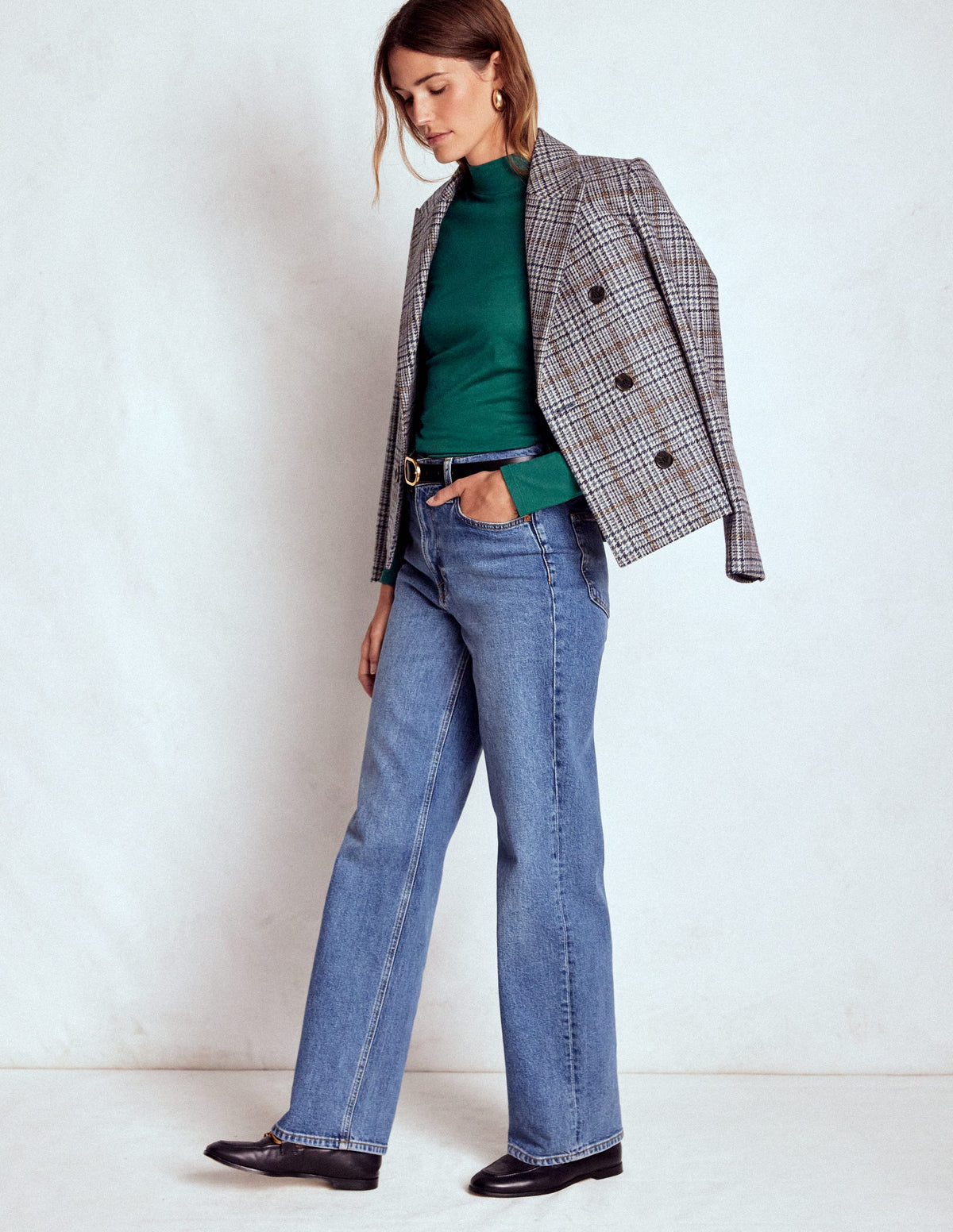 Puff Shoulder Jersey Top-Emerald Night - Image 5