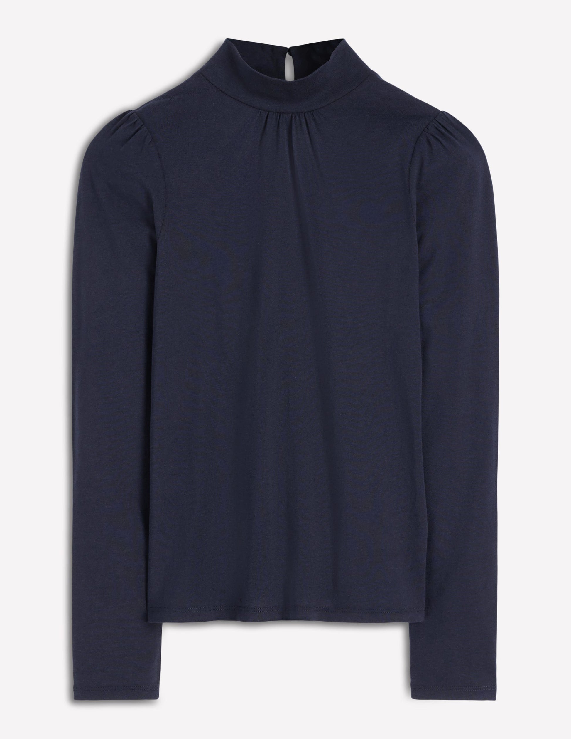 Puff Shoulder Jersey Top-Navy-5