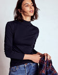 Puff Shoulder Jersey Top-Navy