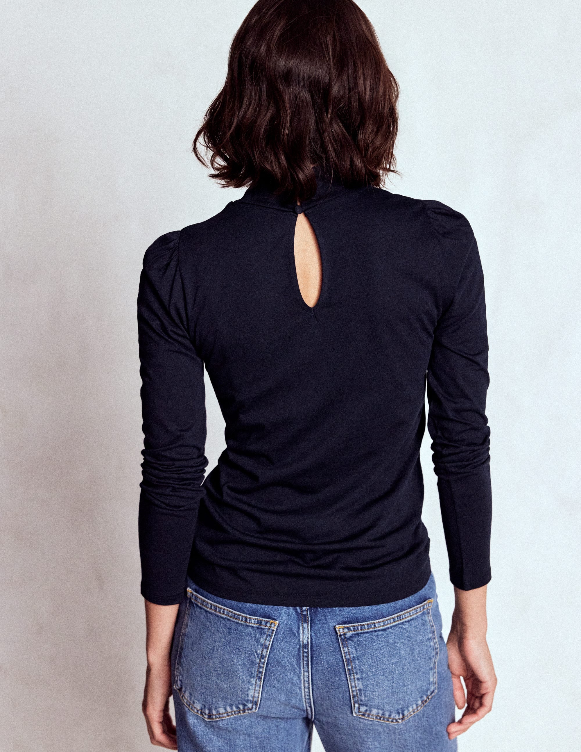 Puff Shoulder Jersey Top-Navy - Image 2