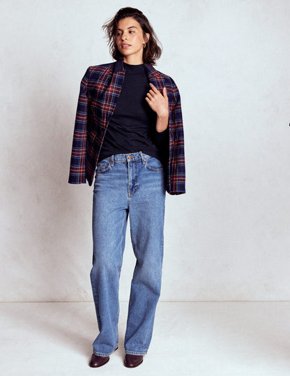 Puff Shoulder Jersey Top-Navy-4