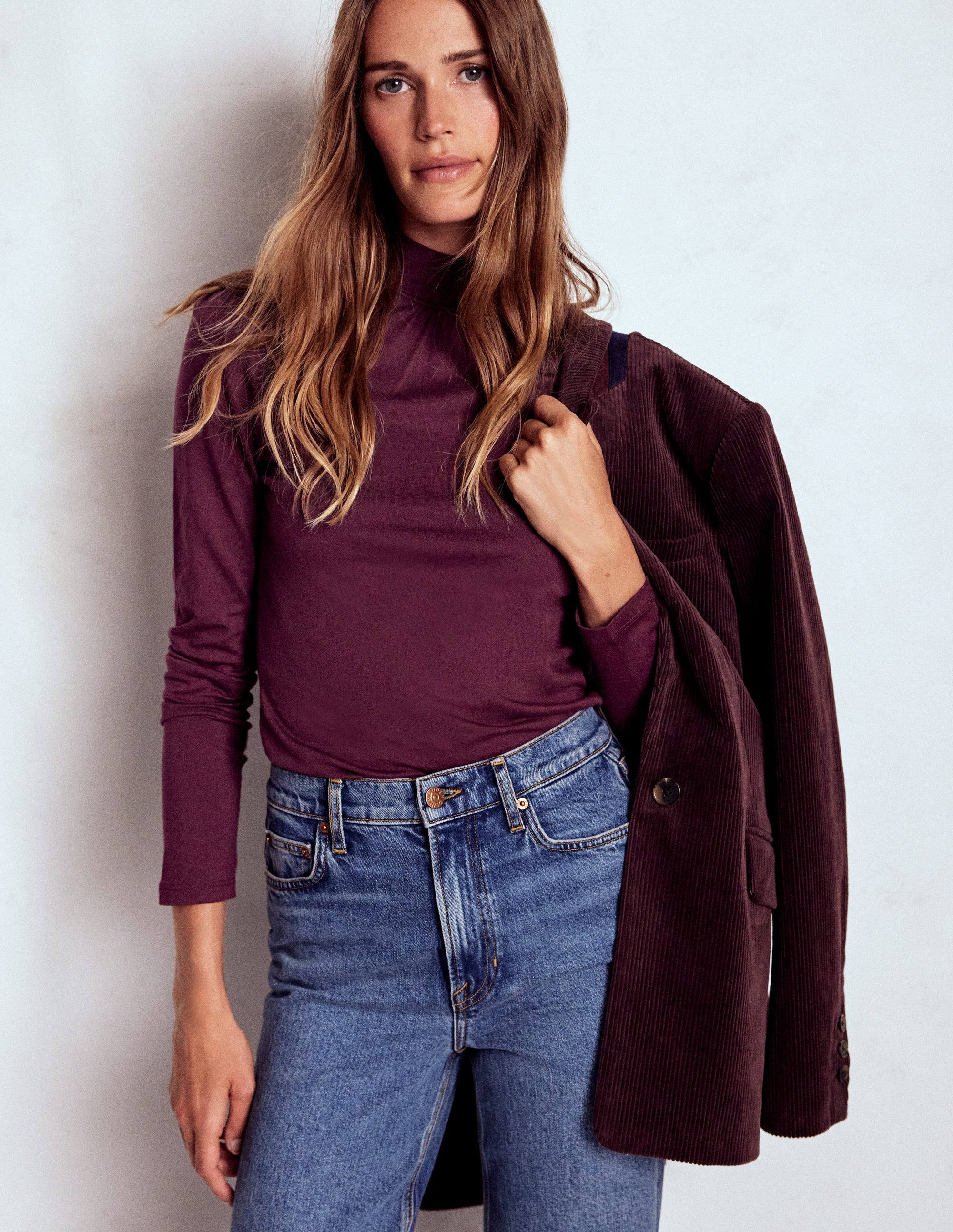 Puff Shoulder Jersey Top-Dark Cherry - Image 2
