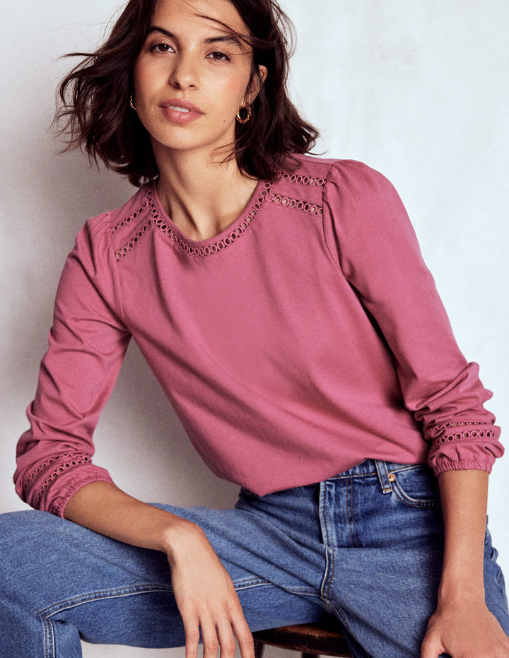 Flo Trim Detail Top-Pink Heather