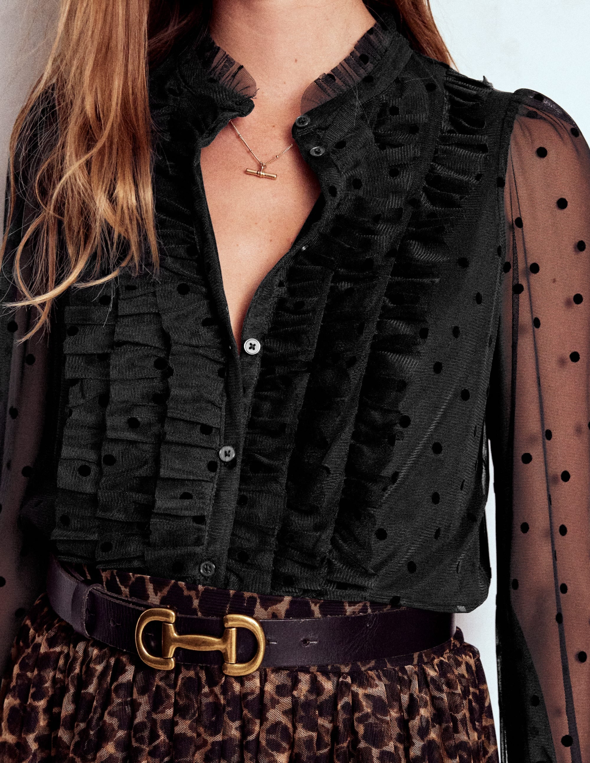 Frilled Tulle Blouse-Black | Boden USA