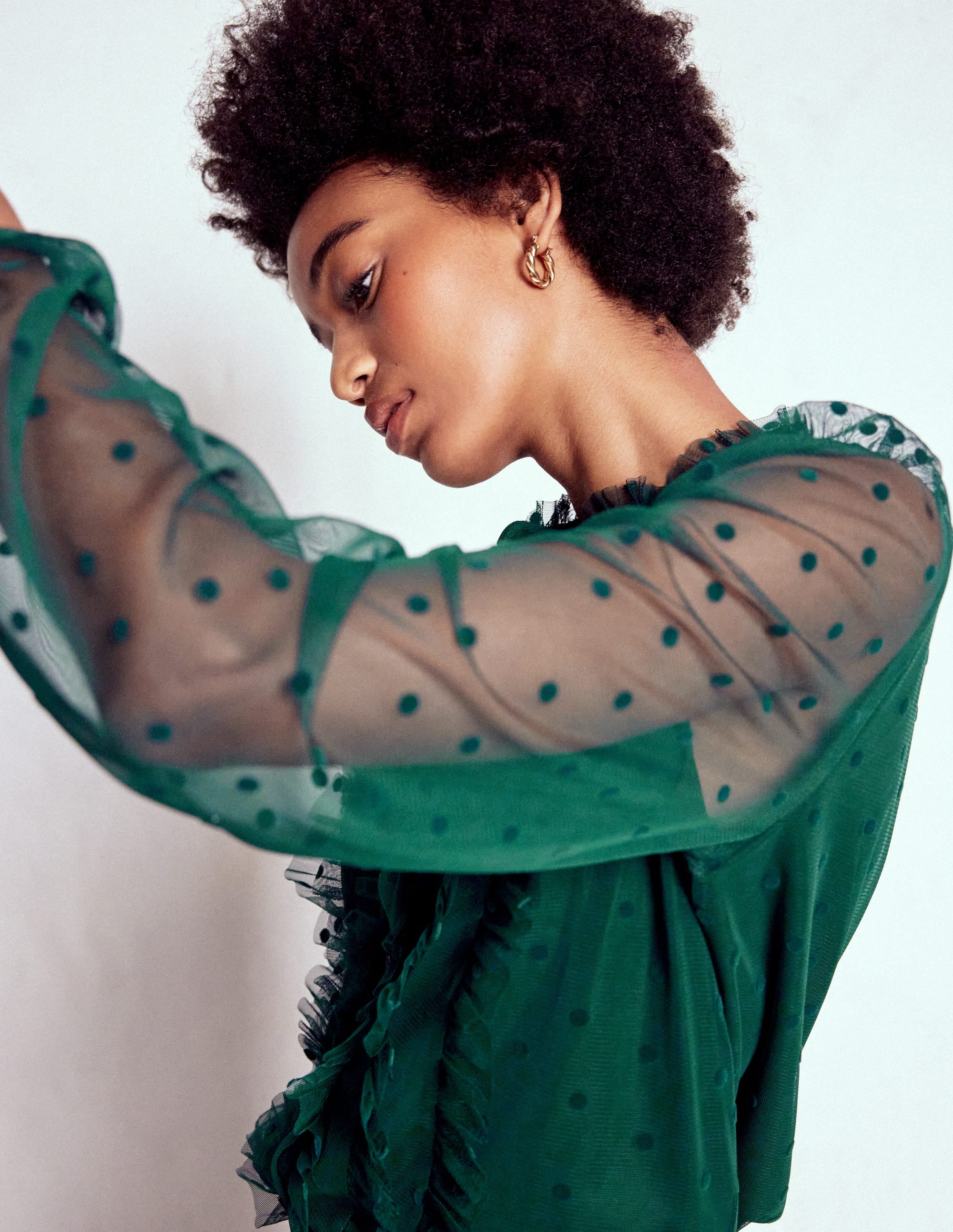Frilled Tulle Blouse-Emerald Night - Image 3