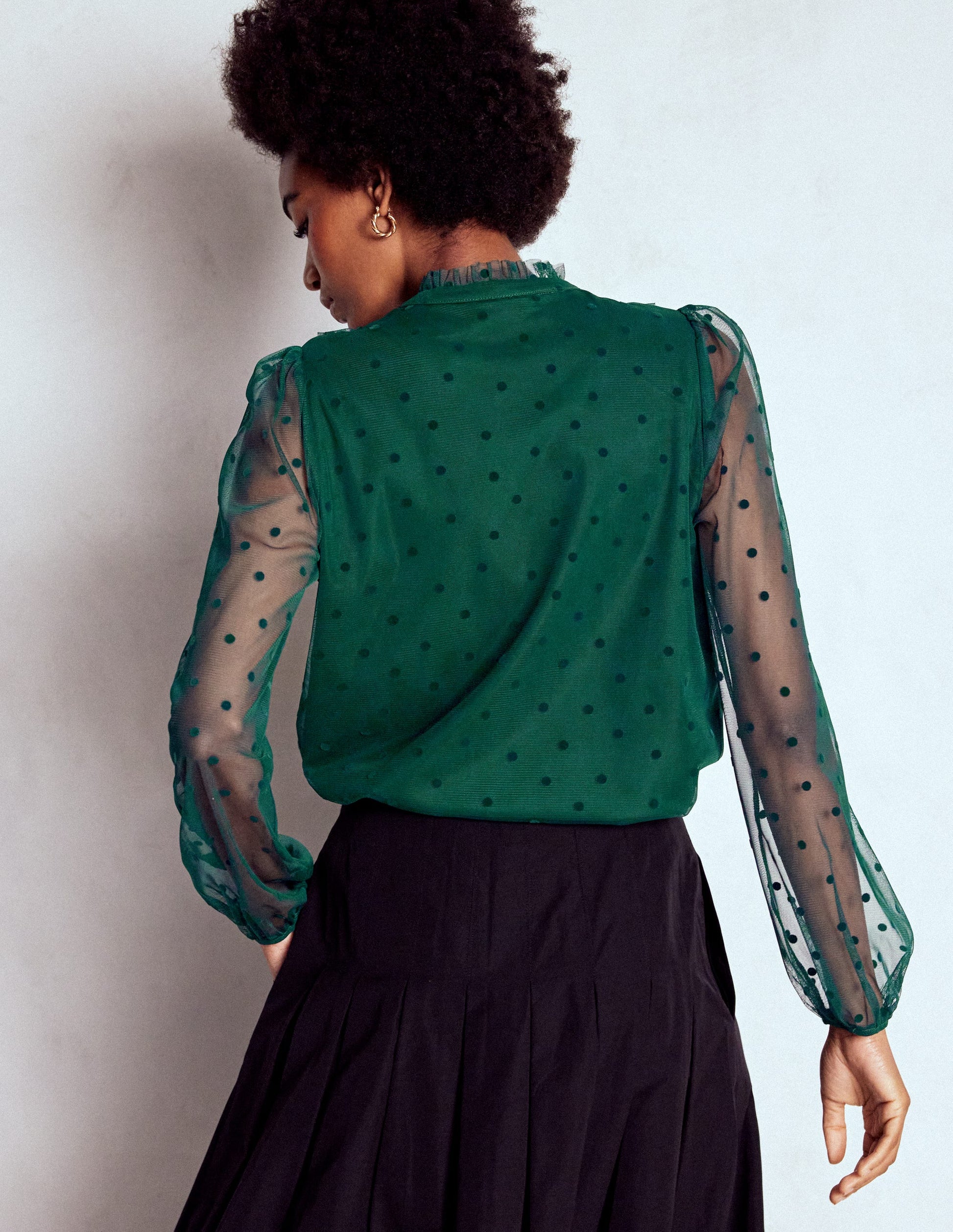Frilled Tulle Blouse-Emerald Night-4