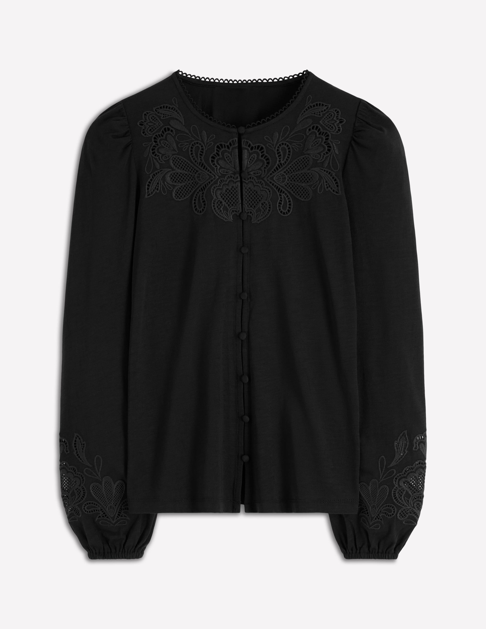 Cutwork Detail Jersey Top-Black - Image 5